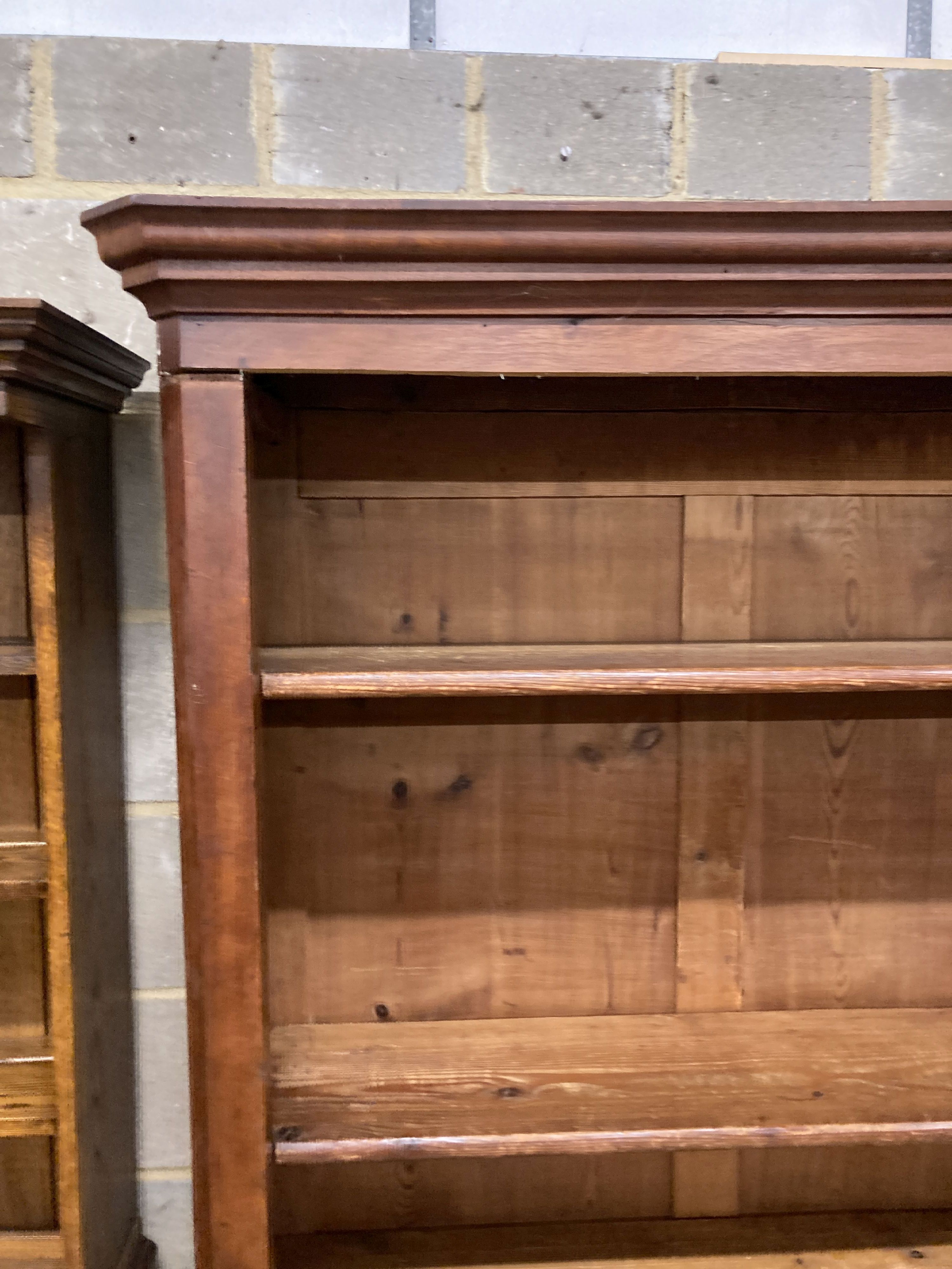 A 19th century French mahogany open bookcase, length 120cm, depth 38cm, height 196cm